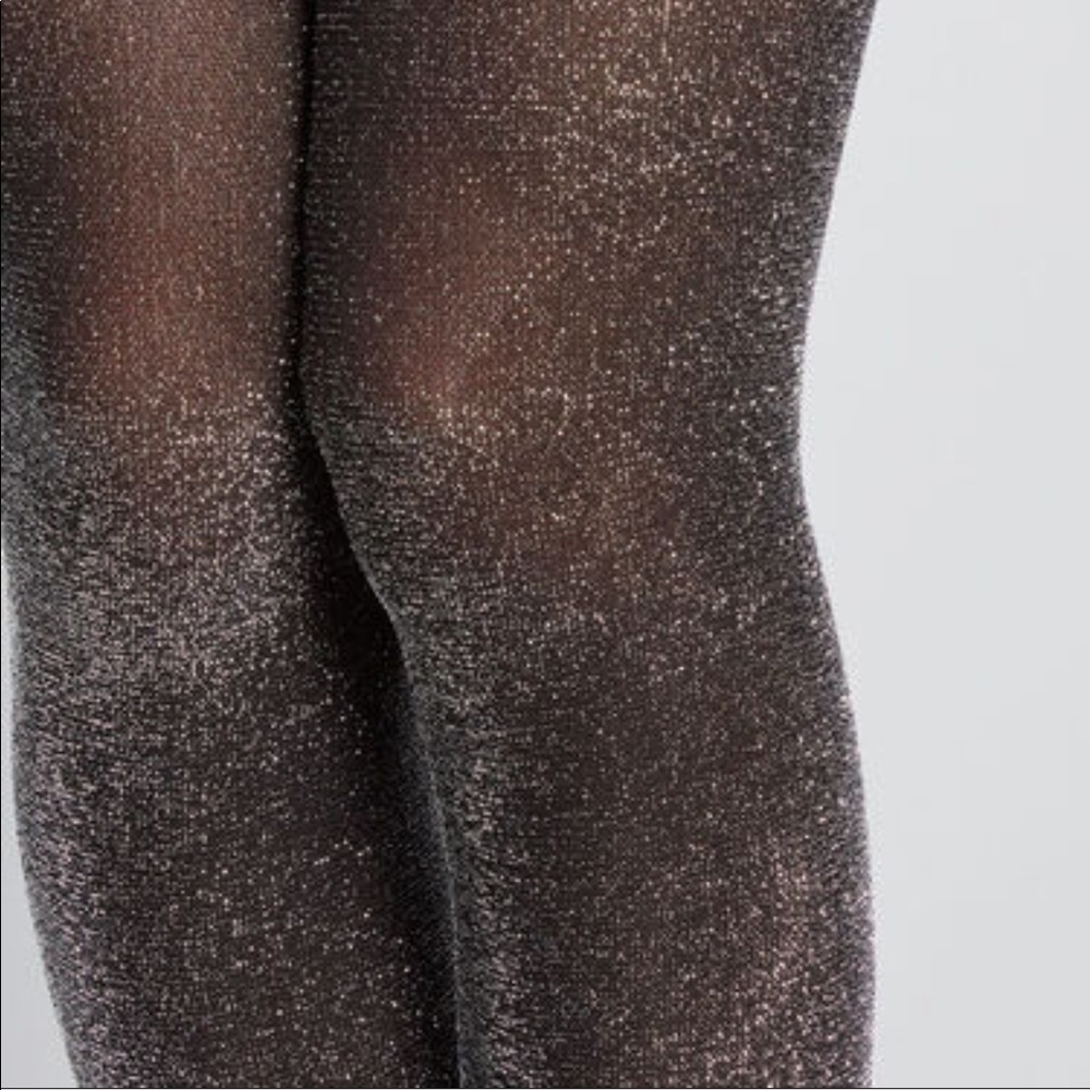 Steve Madden Silver Glitter Fashion Black Tights